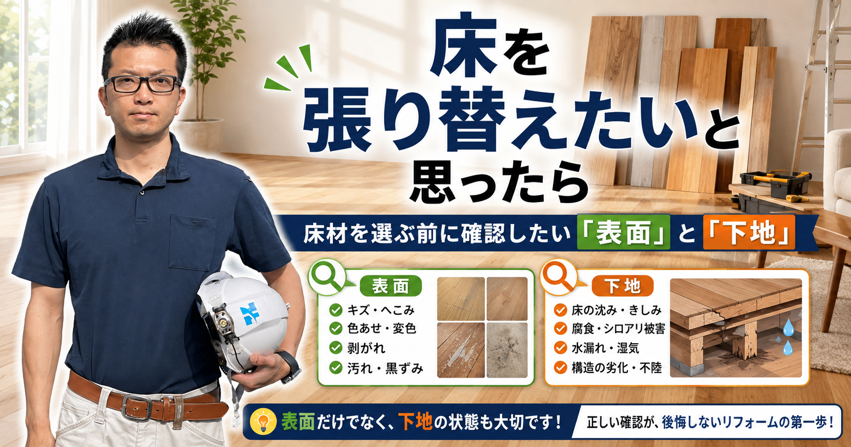 床を張り替えたいと思ったら|床材を選ぶ前に確認したい「表面」と「下地」