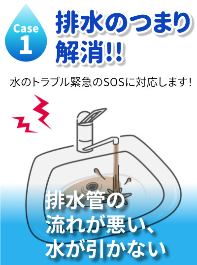 排水管の
流れが悪い、
水が引かない