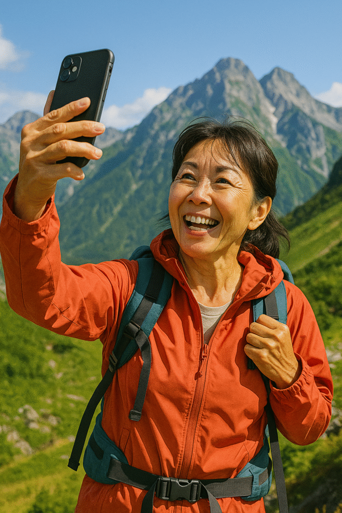 スマホを使う60代シニア女性のai画像