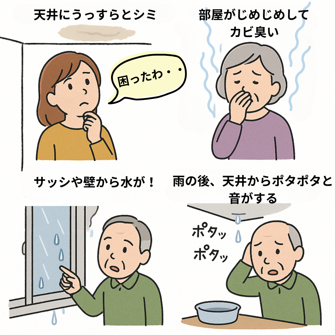 雨漏りすがもりで困っている人の画像