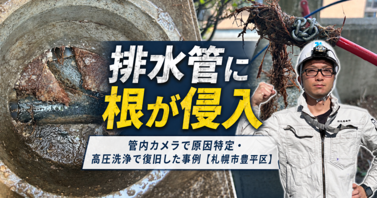 排水管に根が侵入｜管内カメラで原因特定・高圧洗浄で復旧した事例【札幌市豊平区】