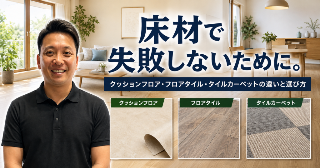床材で失敗しないために。クッションフロア・フロアタイル・タイルカーペットの違いと選び方