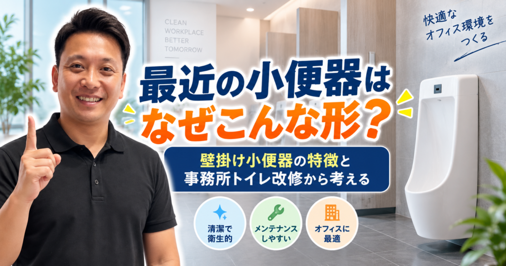 最近の小便器はなぜこんな形？壁掛け小便器の特徴と事務所トイレ改修から考える