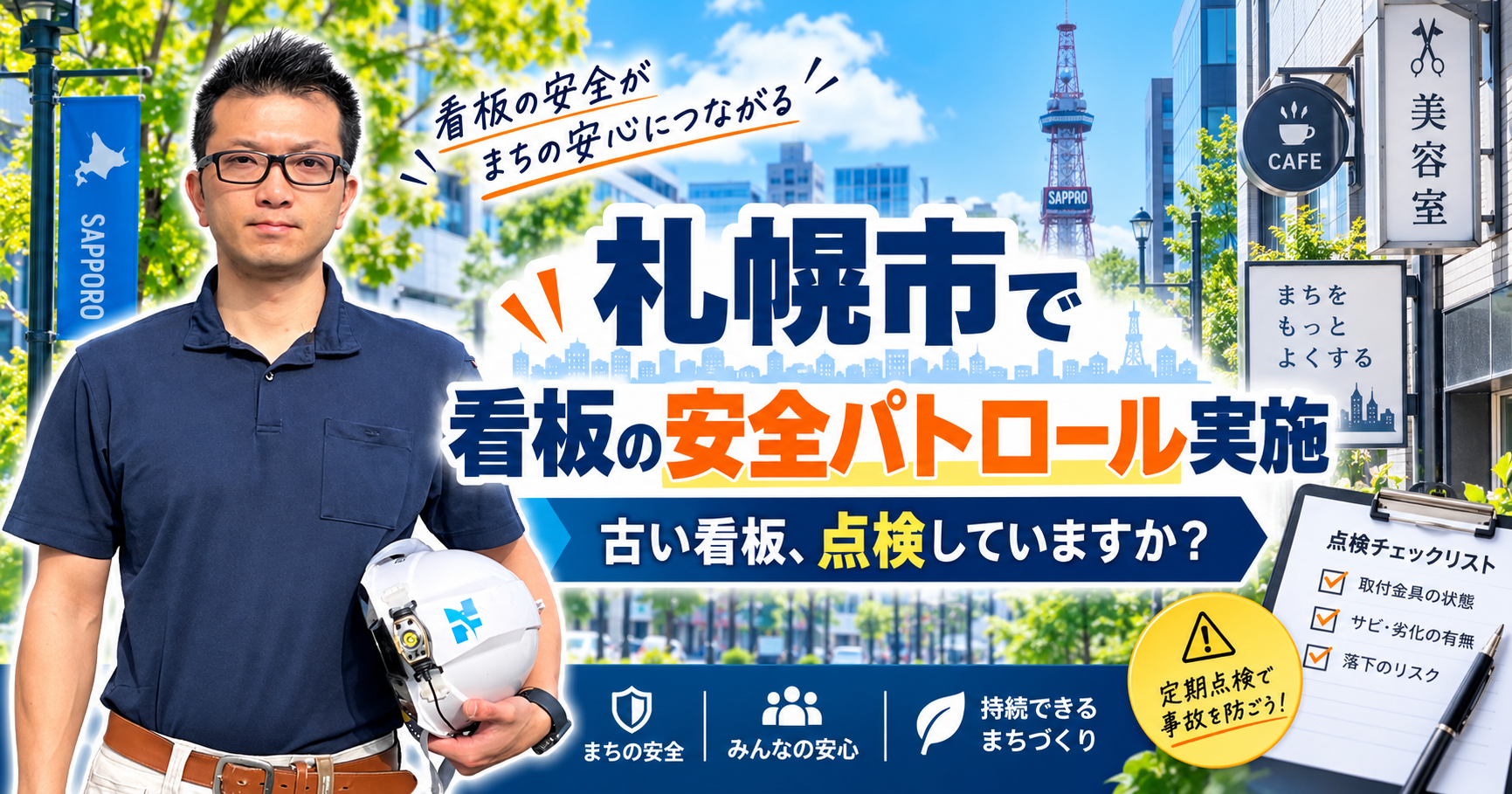 札幌市で看板の安全パトロール実施｜古い看板、点検していますか？