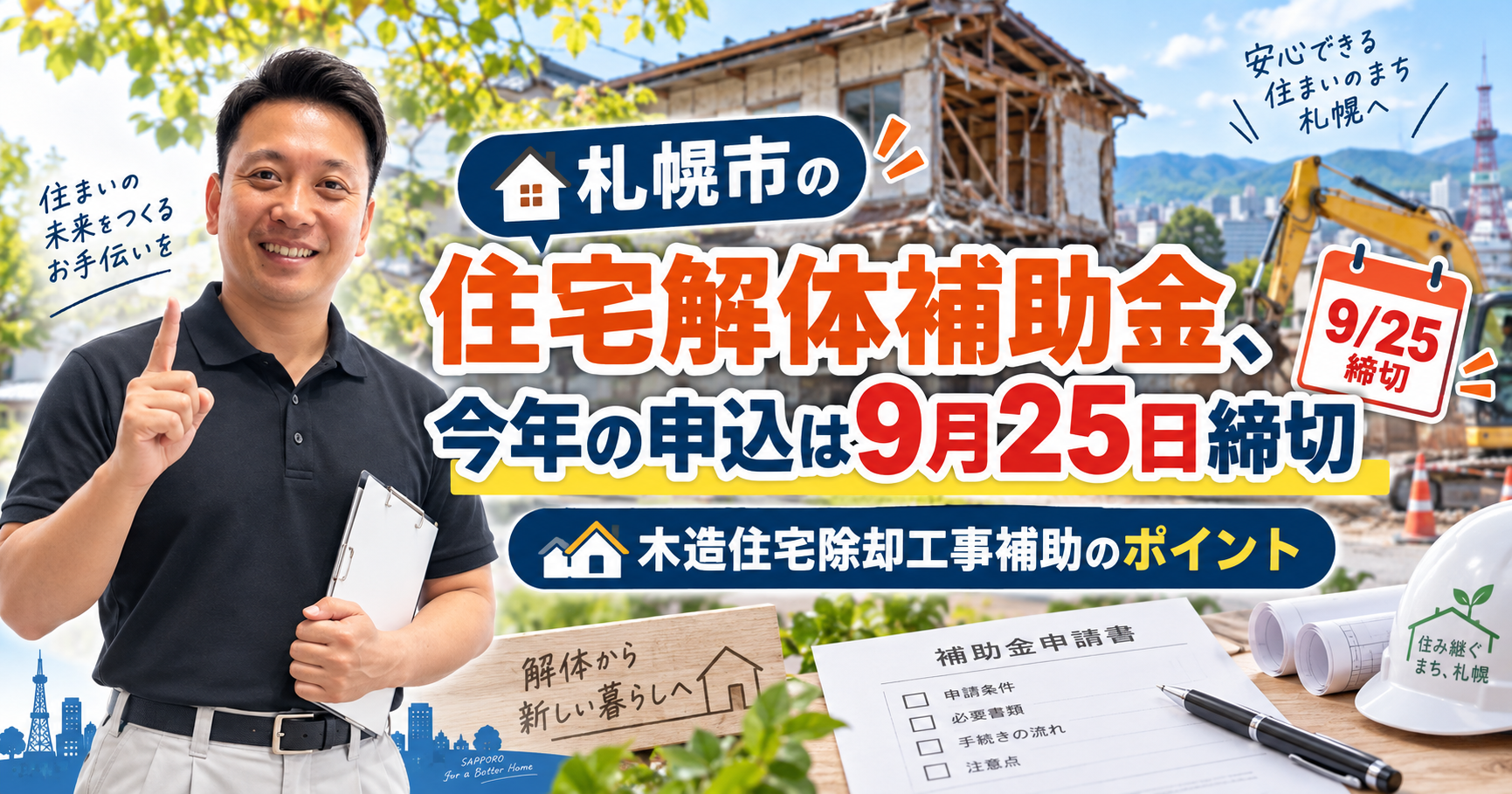 札幌市の住宅解体補助金、今年の申込は9月25日締切｜木造住宅除却工事補助のポイント